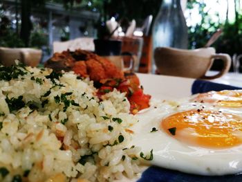 Close-up of served food in plate