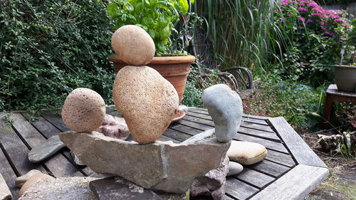 Stone sitting on steps in park