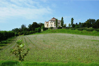 House on field against sky