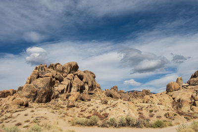 Low angle view of rock formations against sky