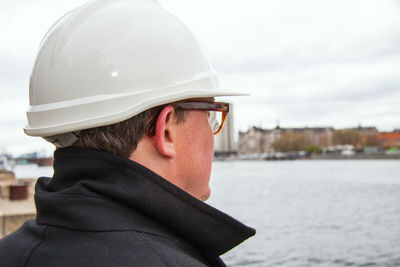 Rear view of man wearing hat