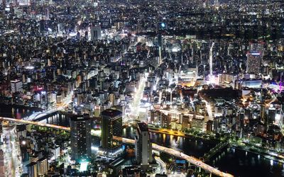 Illuminated night tokyo megapolis viewed from above