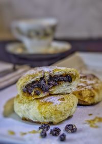 Close-up of eccles cakes served in plate