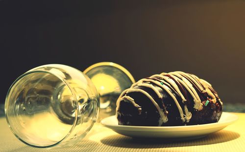 Close-up of ice cream in glass on table