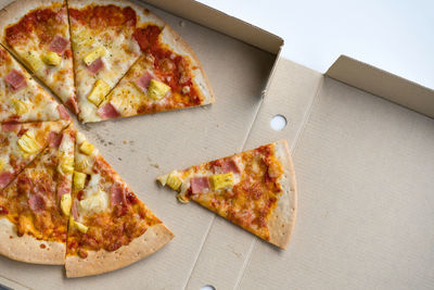 High angle view of pizza on plate