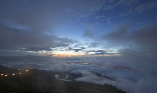 Aerial view of cloudscape over mountain