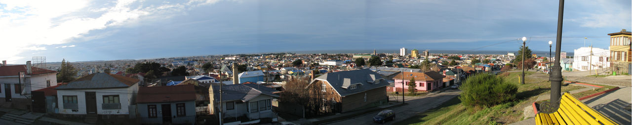 Panoramic view of residential district against sky