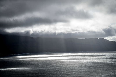 Scenic view of mountains against cloudy sky