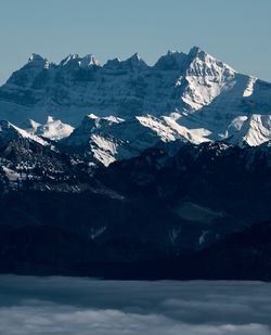 Scenic view of snowcapped mountains against sky