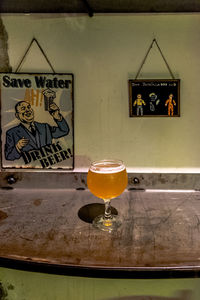 Close-up of beer on table