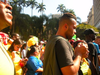 Rear view of people in park