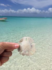 Close-up of hand holding ice cream on beach