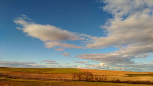 Scenic view of field against cloudy sky