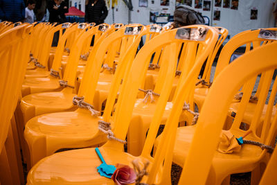 Close-up of empty chairs