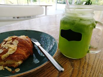 Close-up of breakfast served on table