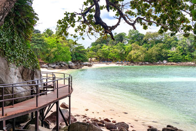 Scenic view of sea against clear sky