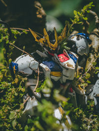 High angle view of toys on field