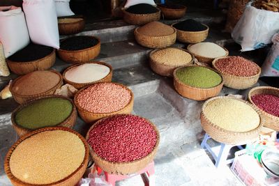 Various beans for sale at market stall