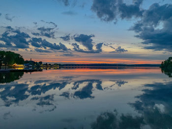 Scenic view of lake against sky during sunset