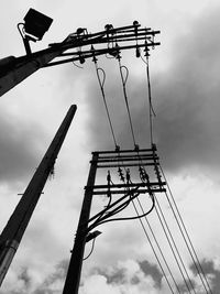 Low angle view of electricity pylon against sky