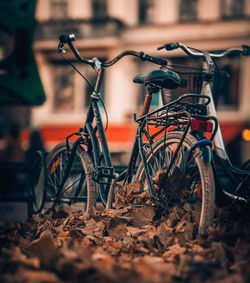 Close-up of bicycle on field