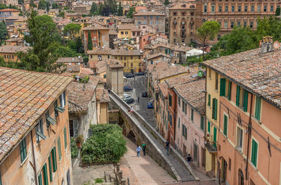 High angle view of buildings in city