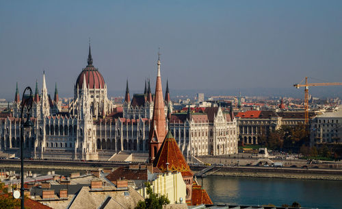 Panoramic view of buildings in city against sky