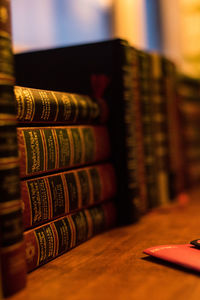 Close-up of books on shelf