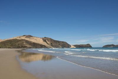 Scenic view of sea against clear blue sky