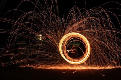 Illuminated wire wool at night