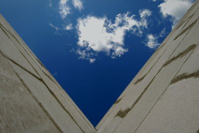 Low angle view of building against blue sky