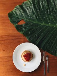 High angle view of food in plate on table