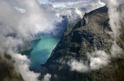 Aerial view of mountain against sky