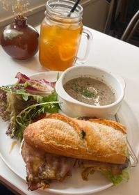 Close-up of food served in plate on table