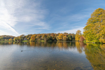 Scenic view of lake against sky during autumn
