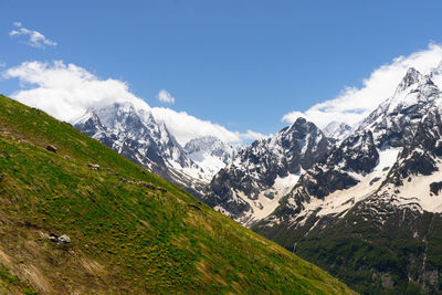 Scenic view of snowcapped mountains against sky