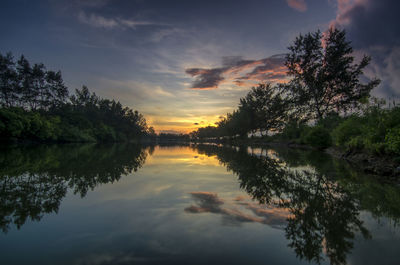 Scenic view of lake against sky during sunset