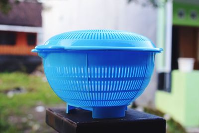 Close-up of blue toy on table