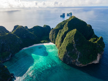 High angle view of rocks in sea