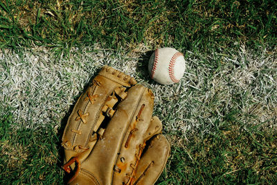 High angle view of ball on field