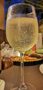 Close-up of beer glass on table