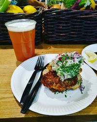 Close-up of food in plate on table