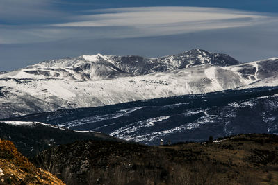 Scenic view of snowcapped mountains against sky