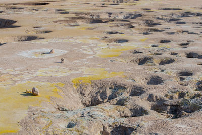 Sulfur fumaroles with sulfur crystals on stefanos crater nisyros greece