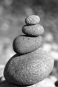 Close-up of stone stack on rock