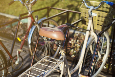 High angle view of bicycle basket outdoors