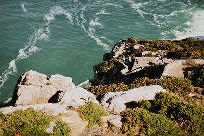 High angle view of rocks on beach