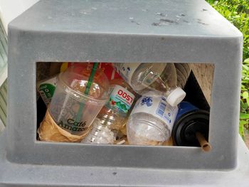 High angle view of garbage bin