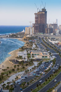 High angle view of buildings in city