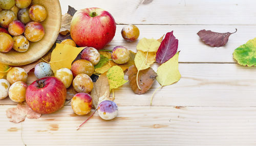 High angle view of fruits on table